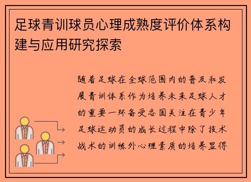 足球青训球员心理成熟度评价体系构建与应用研究探索