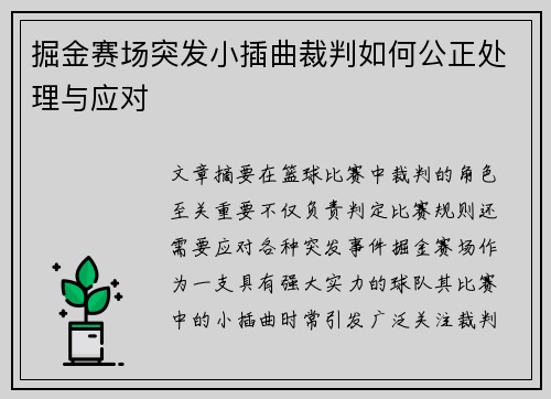 掘金赛场突发小插曲裁判如何公正处理与应对